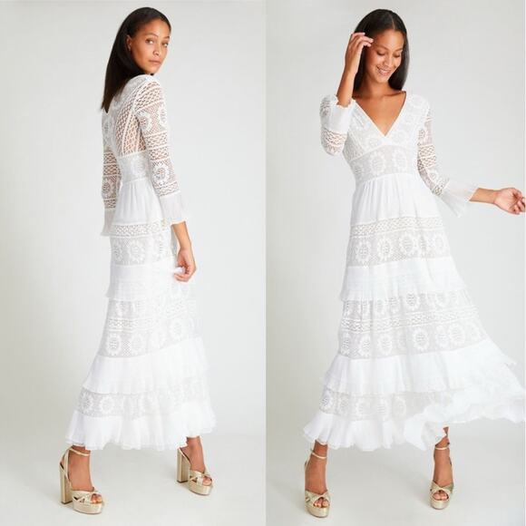 LoveShackFancy Lennon dress bridal gown White Free People Size 6 - Picture 10 of 11